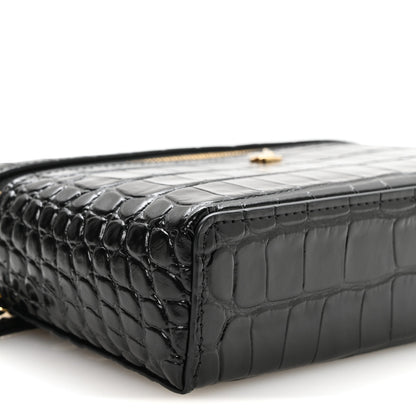 Chanel Calfskin Crocodile Embossed Crococo Top Handle Slim Vanity Case With Chain Black 9 of 11