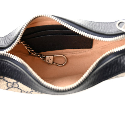 Gucci GG Supreme Monogram Textured Dollar Calfskin Web Mini Ophidia Half Moon Hobo Beige Blue 5 of 11