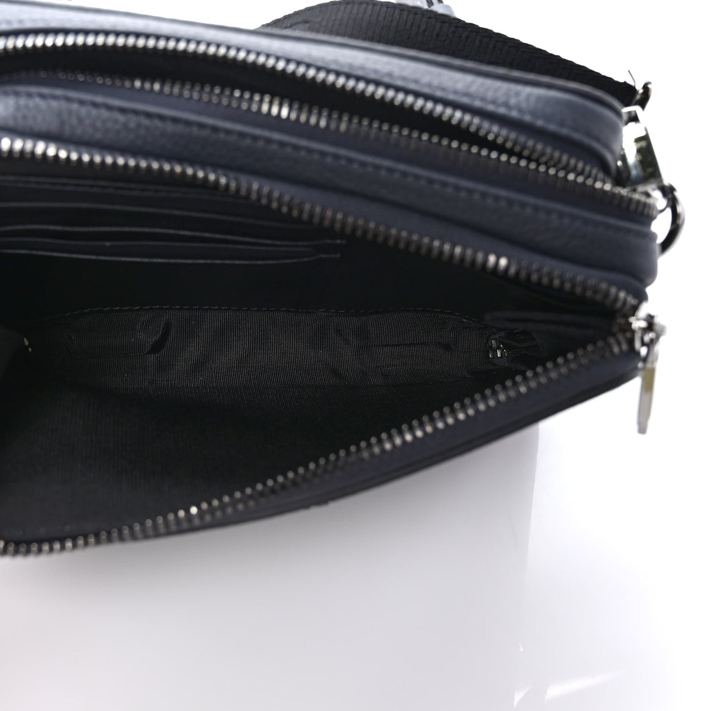 Grained Calfskin Double Zip Crossbody Pouch Blue