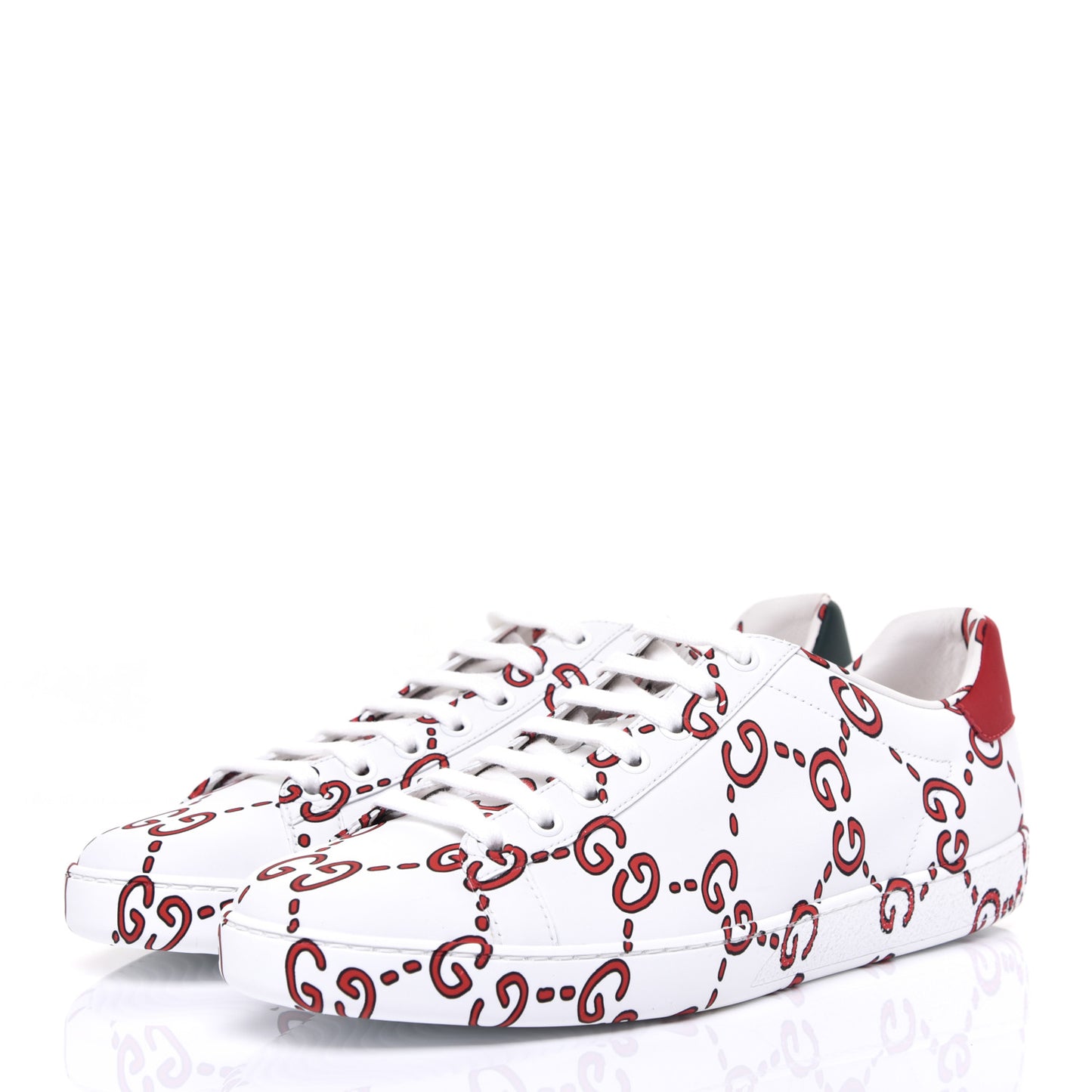 Calfskin GucciGhost Print Womens Ace Sneakers 39.5 White Hibiscus Red