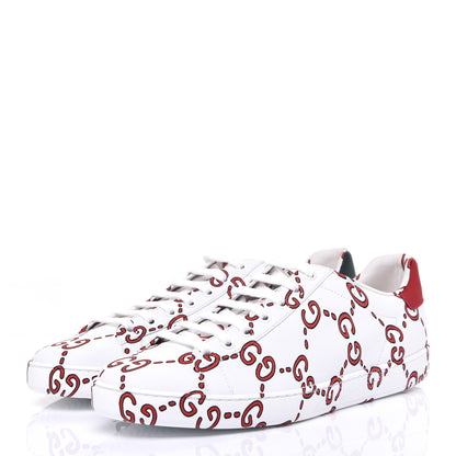 Gucci Calfskin GucciGhost Print Womens Ace Sneakers 39.5 White Hibiscus Red 3 of 9