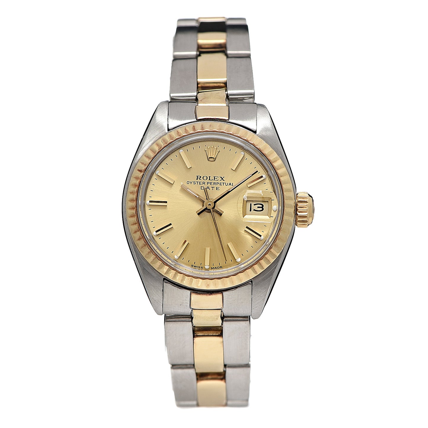 Stainless Steel 18K Yellow Gold 26mm Oyster Perpetual Date Watch Champagne 6917
