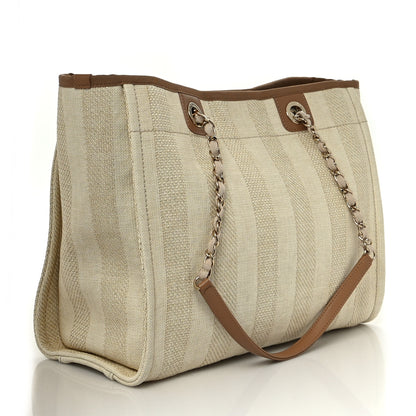 Chanel Mixed Fibers Calfskin Striped Small Deauville Tote Beige 3 of 10