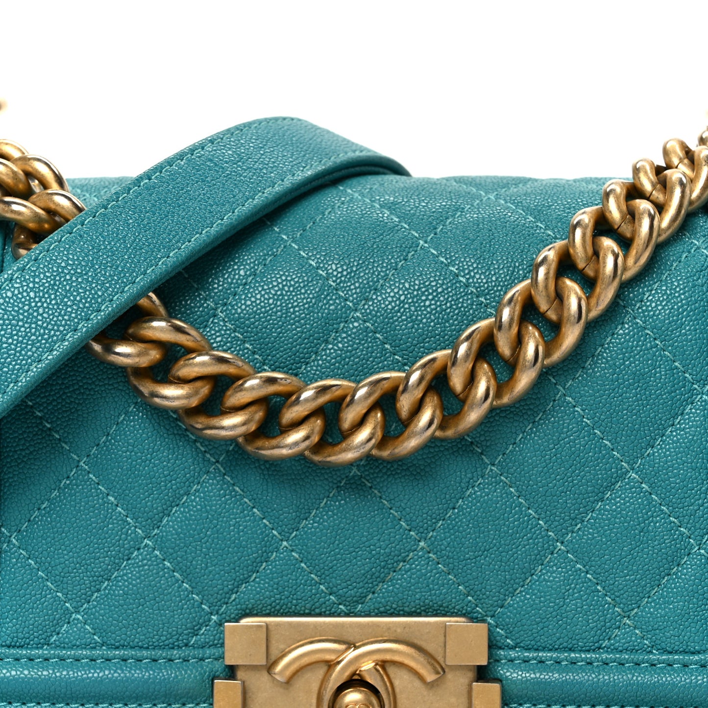 Caviar Quilted Small Boy Flap Turquoise