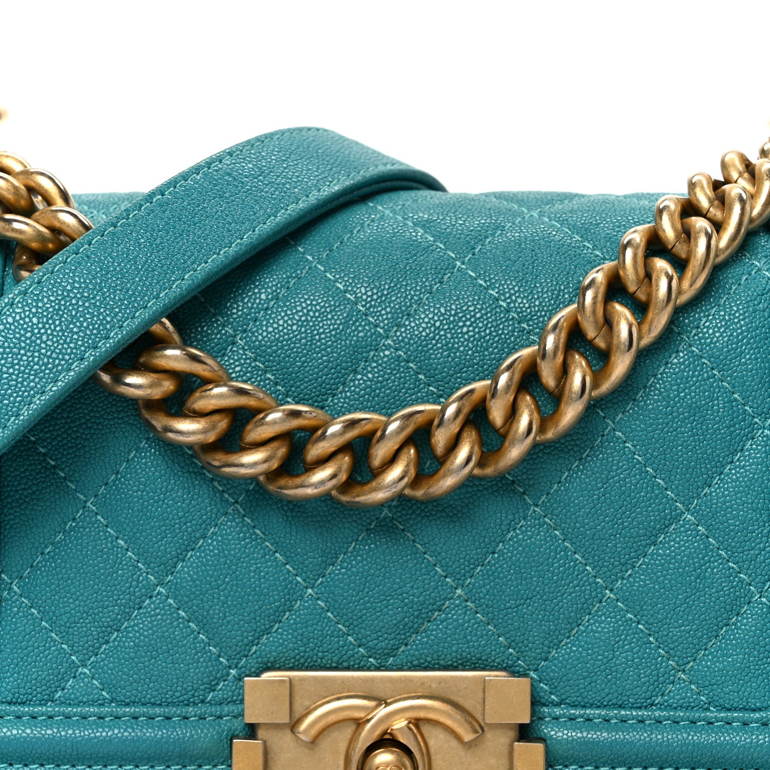 Chanel Caviar Quilted Small Boy Flap Turquoise 8 of 10
