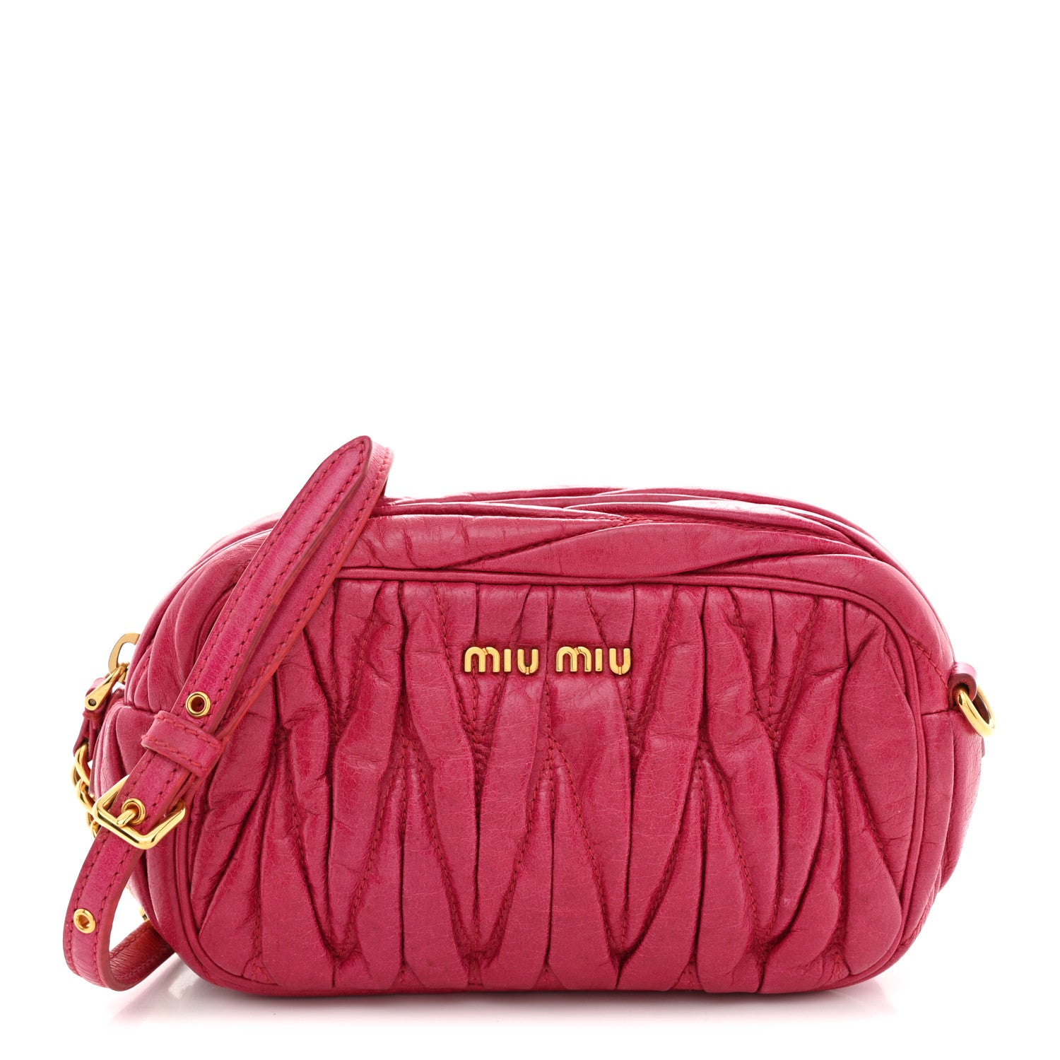 Miu Miu Vitello Lux Matelasse Zip Shoulder Bag Fuxia 1 of 11