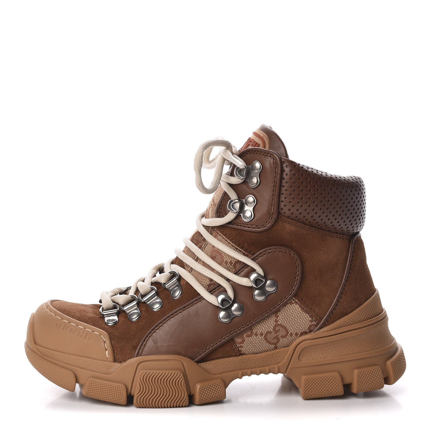 Gucci X SEGA Suede Calfskin GG Monogram Womens Flashtrek High-Top Sneakers 35.5 New Cuir Beige Ruggine 1 of 9