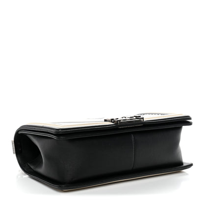 Chanel Calfskin Pleated Medium Boy In Rome Flap Black White 4 of 11