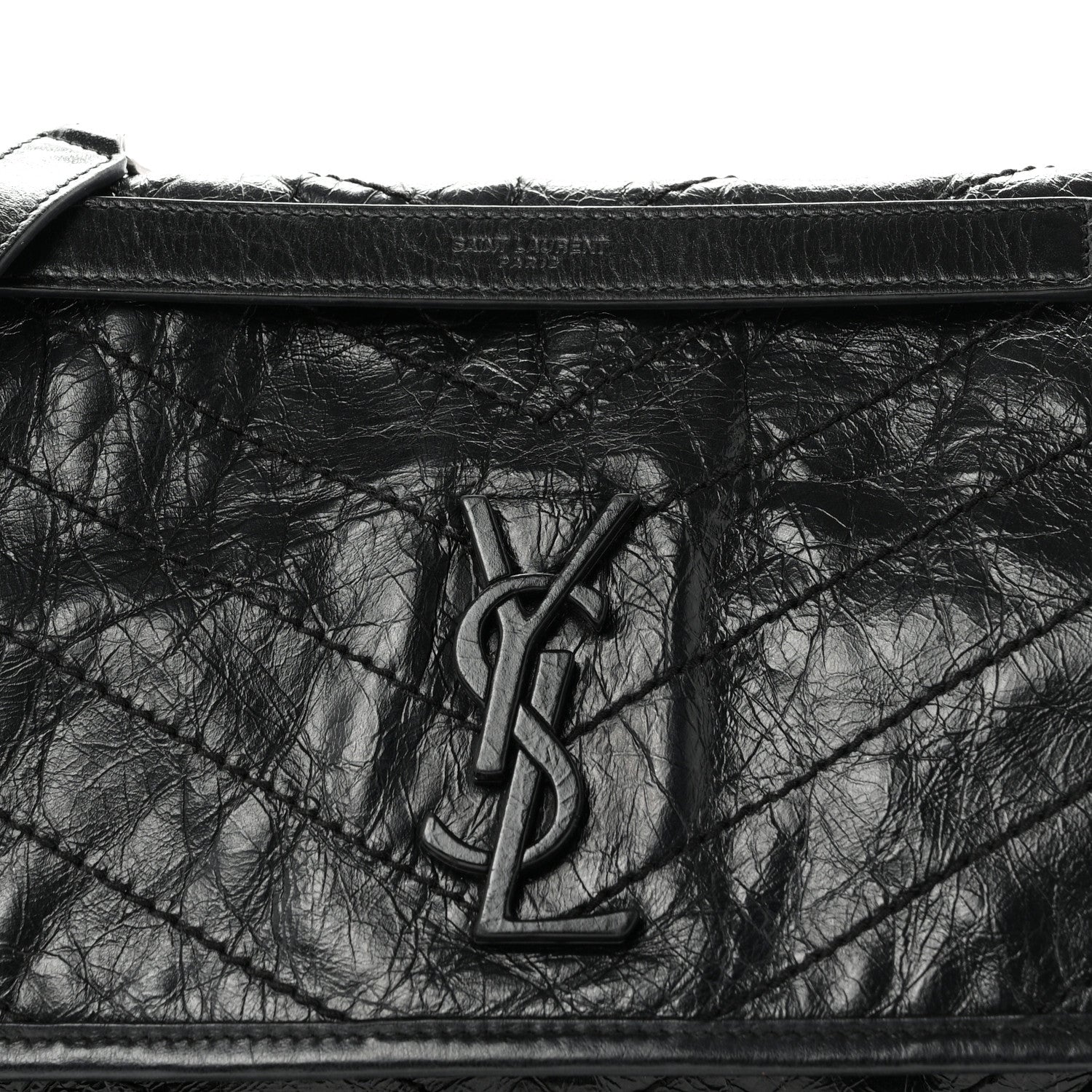Saint Laurent Crinkled Calfskin Matelasse Monogram Medium Niki Chain Satchel Black 8 of 10