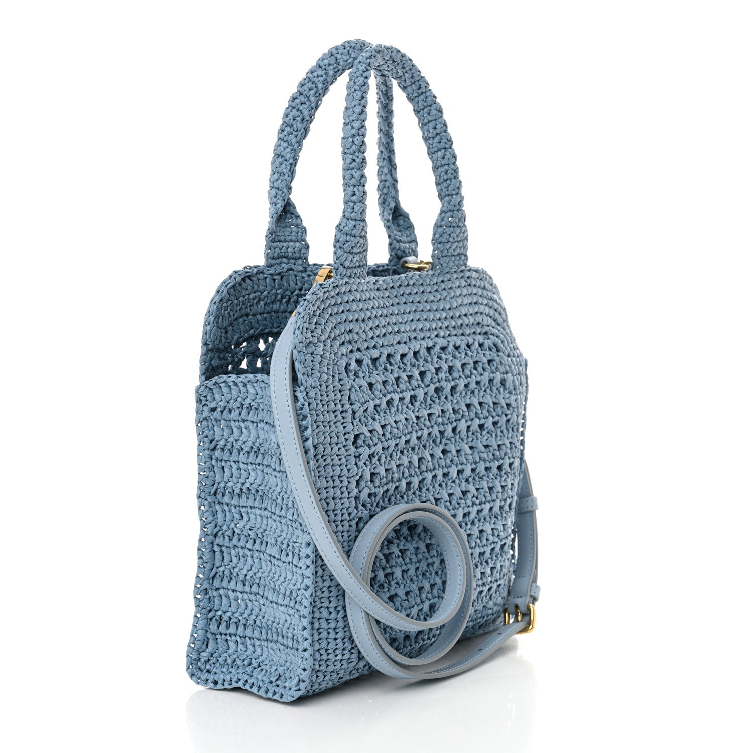 MIU MIU 水色 かごバッグ Miu Miu Raffia Crochet Woven Tote Bag Blue 1667099 – FASHIONPHILE