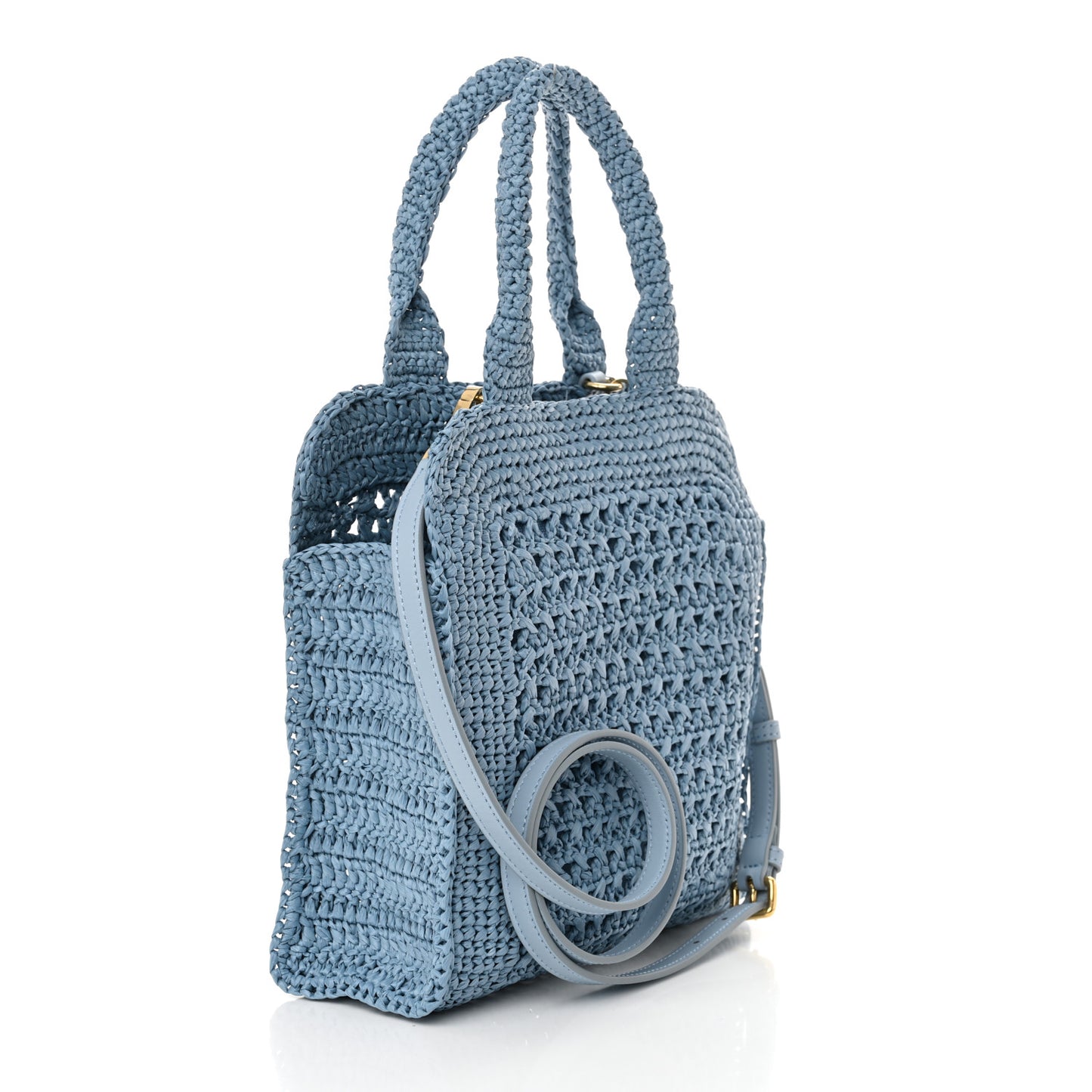 Raffia Crochet Woven Tote Bag Blue