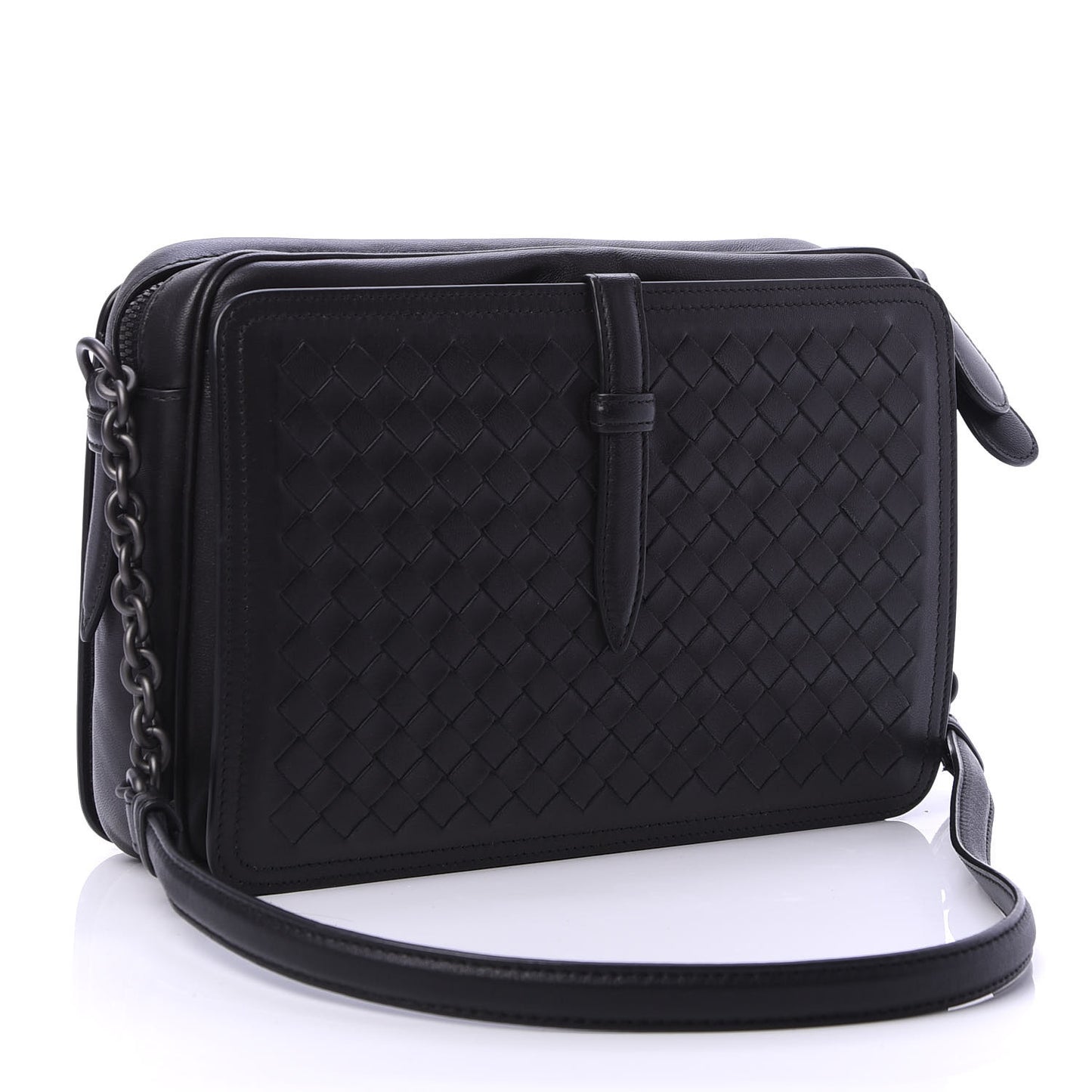 Nappa Intrecciato Medium Camera Shoulder Bag Black