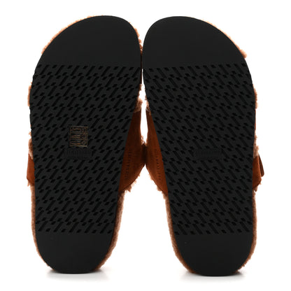 Hermes Suede Goatskin Shearling Womens Chypre Sandals 38 Gold 6 of 8
