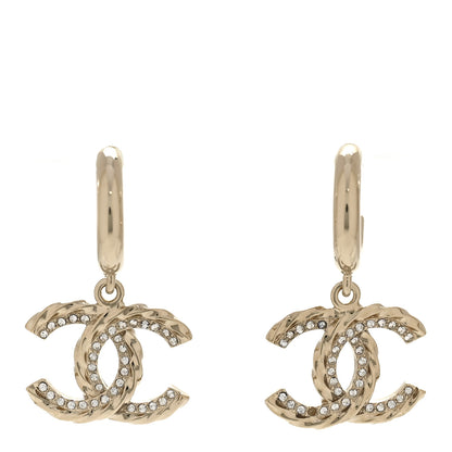 Chanel Metal Crystal CC Hoop Drop Earrings Gold 1 of 6