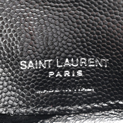 Saint Laurent Grain De Poudre Matelasse Chevron Monogram Compact Wallet Black 7 of 9
