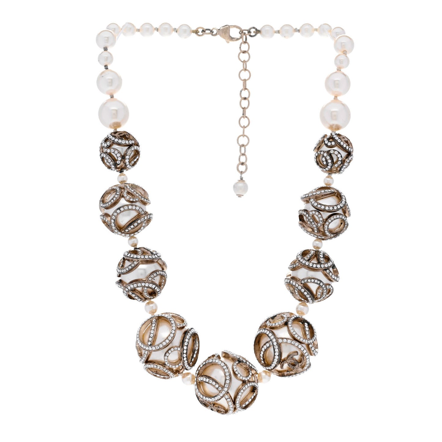 Pearl Crystal CC Short Necklace Gold Pearly White