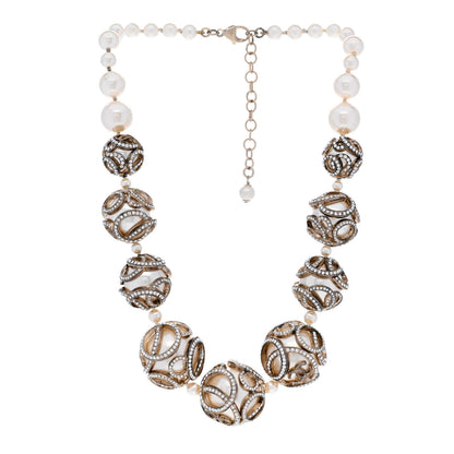 Chanel Pearl Crystal CC Short Necklace Gold Pearly White 3 of 5