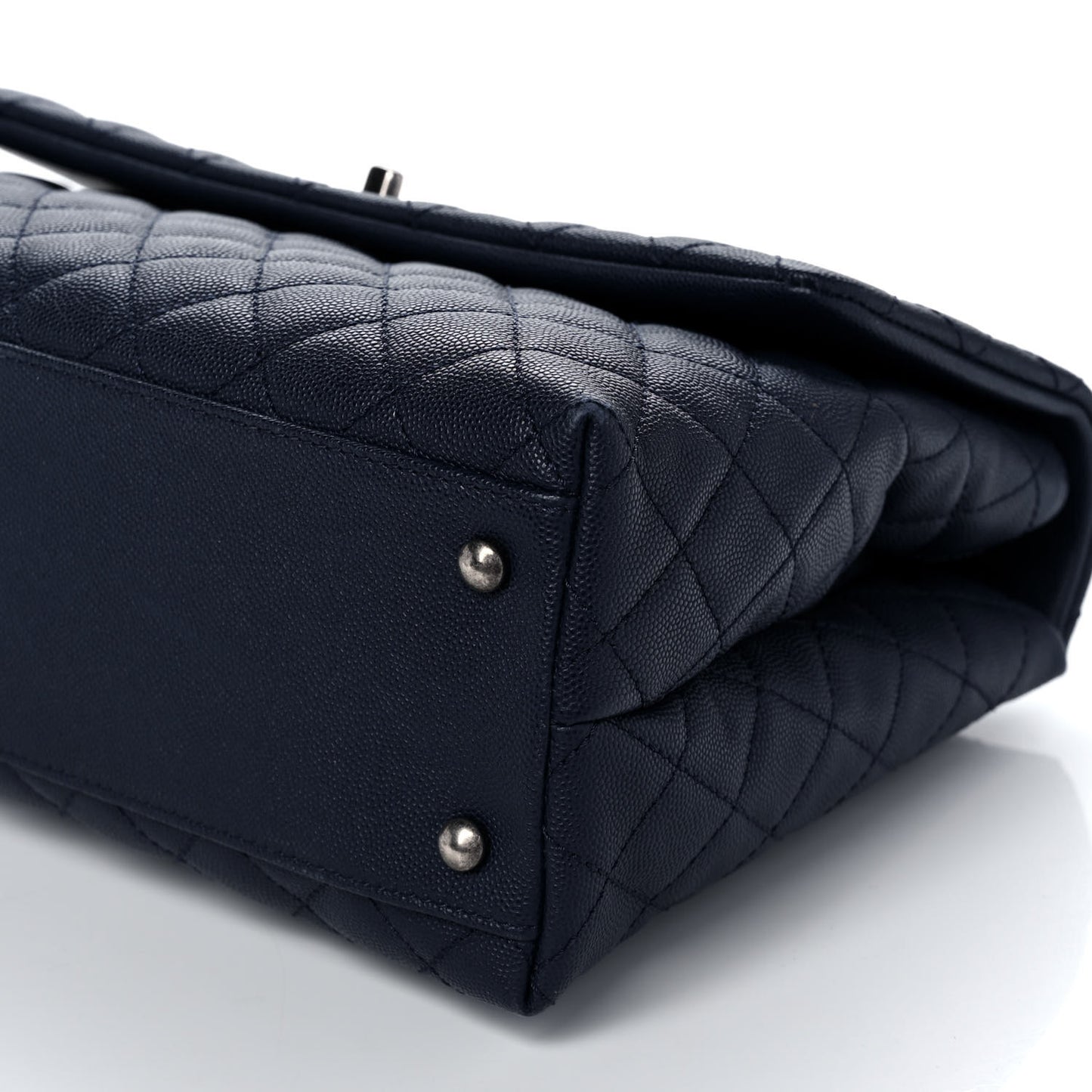 Caviar Lizard Quilted Medium Coco Handle Flap Navy