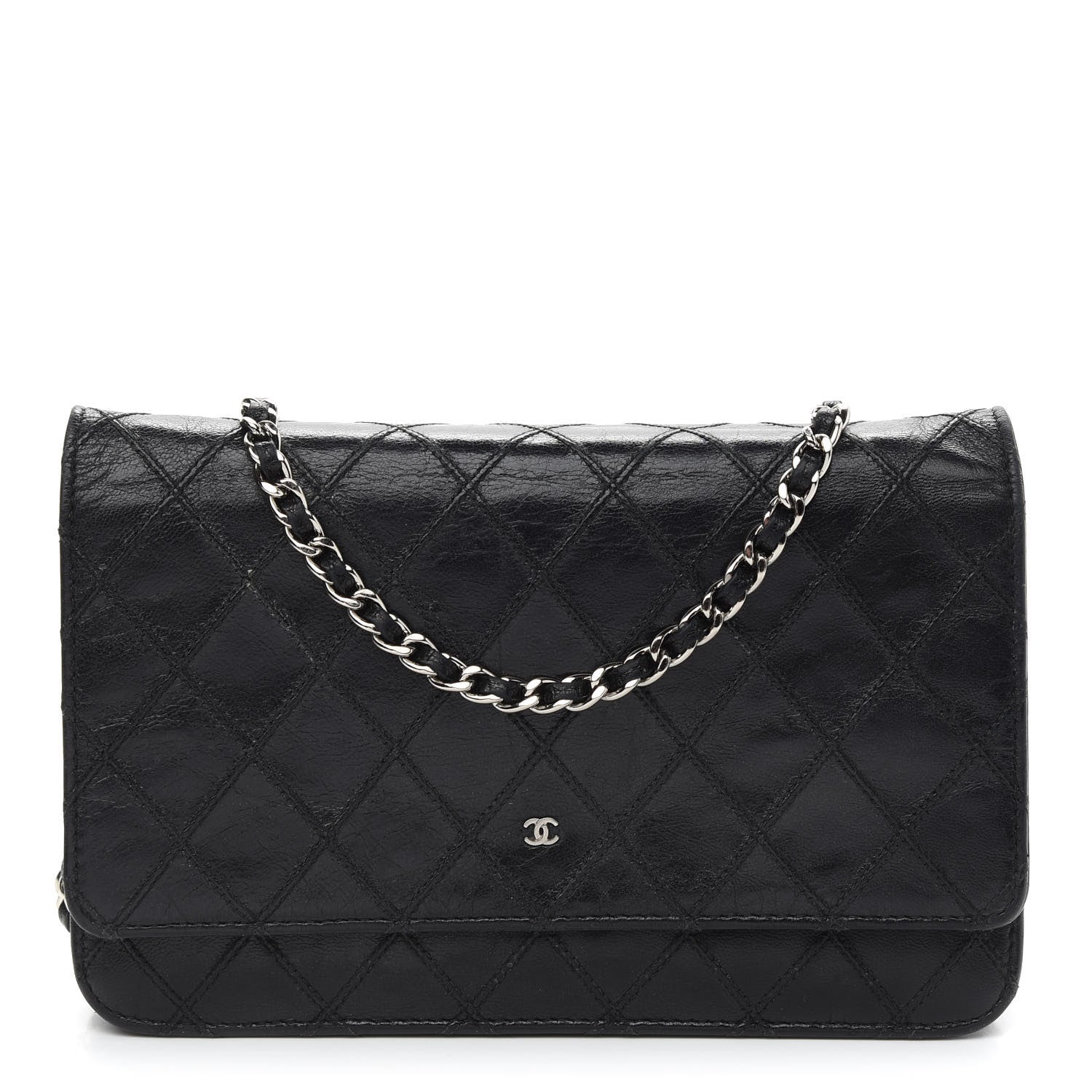 Chanel Lambskin Diamond Stitched Wallet On Chain WOC Black 1 of 13