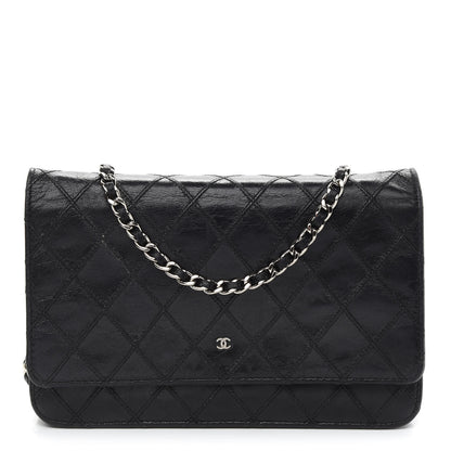 Chanel Lambskin Diamond Stitched Wallet On Chain WOC Black 1 of 13