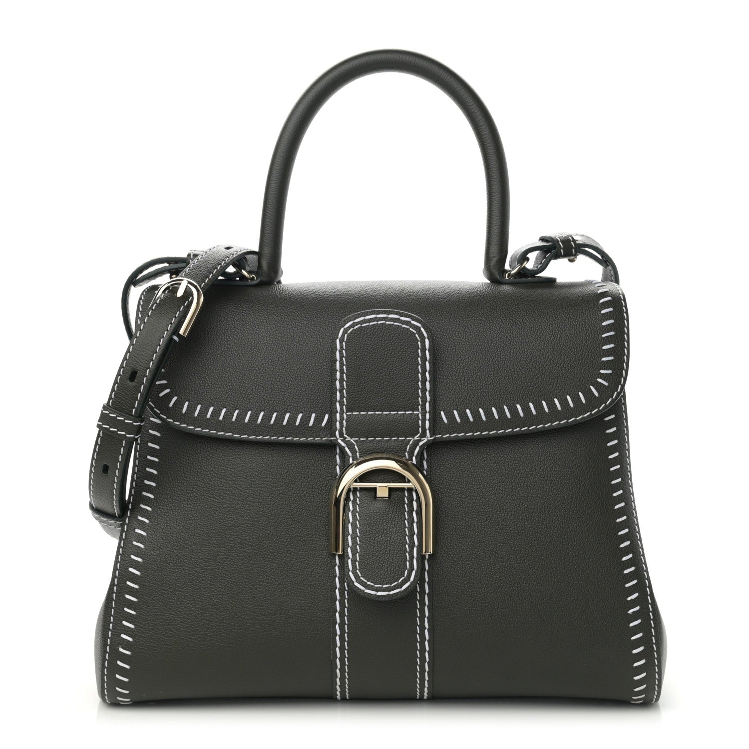 Delvaux Grained Calfskin Rodeo Surpique MM Brillant Satchel British Green 1 of 10