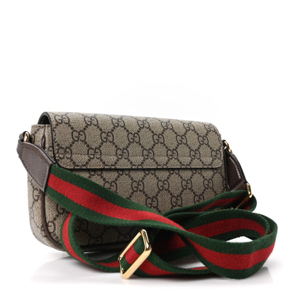 Gucci GG Supreme Monogram Textured Dollar Calfskin Web Mini Ophidia Envelope Shoulder Bag Beige Ebony 3 of 9