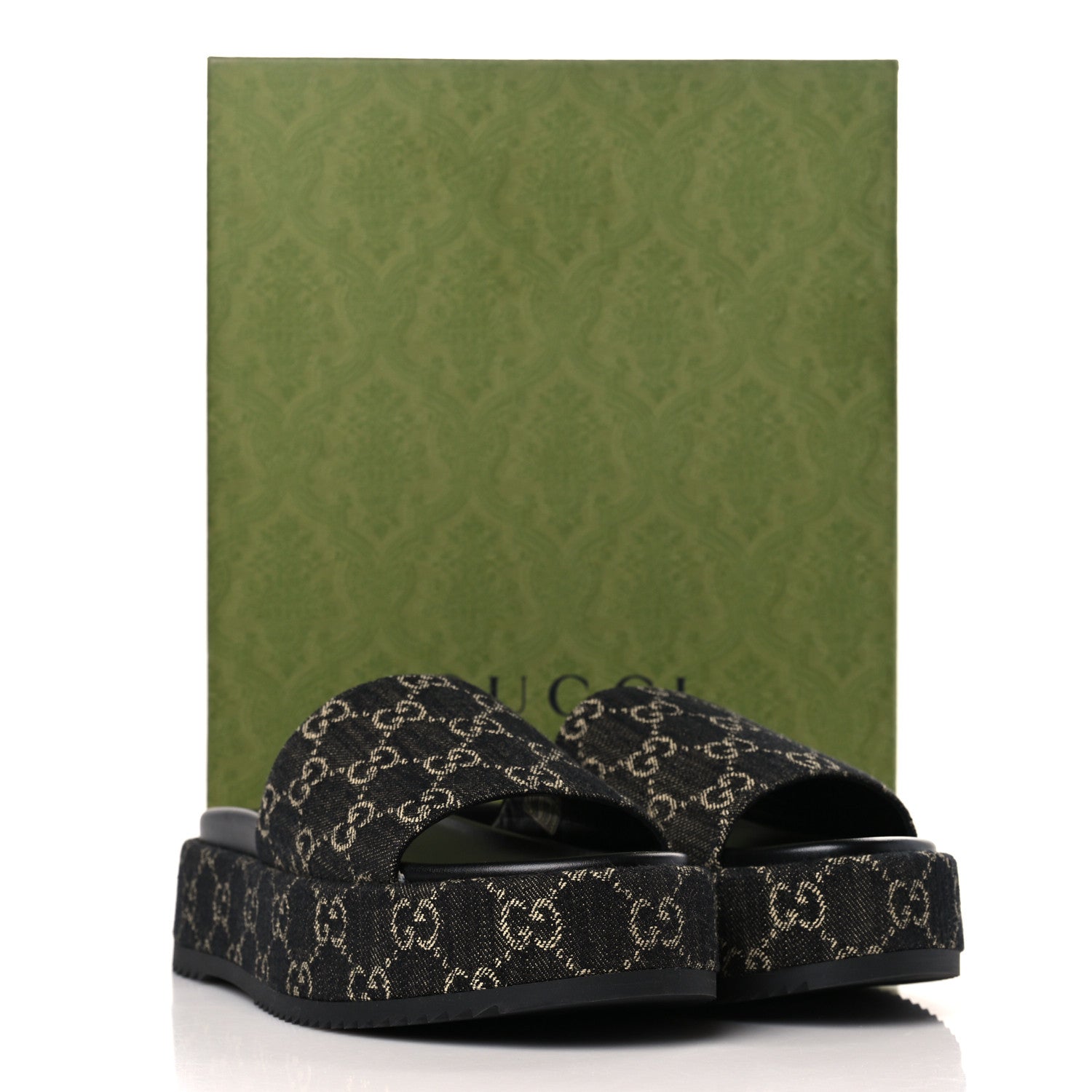 Gucci Jacquard Black Denim GG Monogram Angelina Platform 55mm Slide Sandals 40 Black Ivory 9 of 9