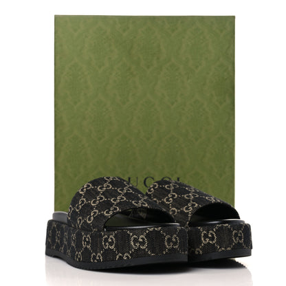 Gucci Jacquard Black Denim GG Monogram Angelina Platform 55mm Slide Sandals 40 Black Ivory 9 of 9