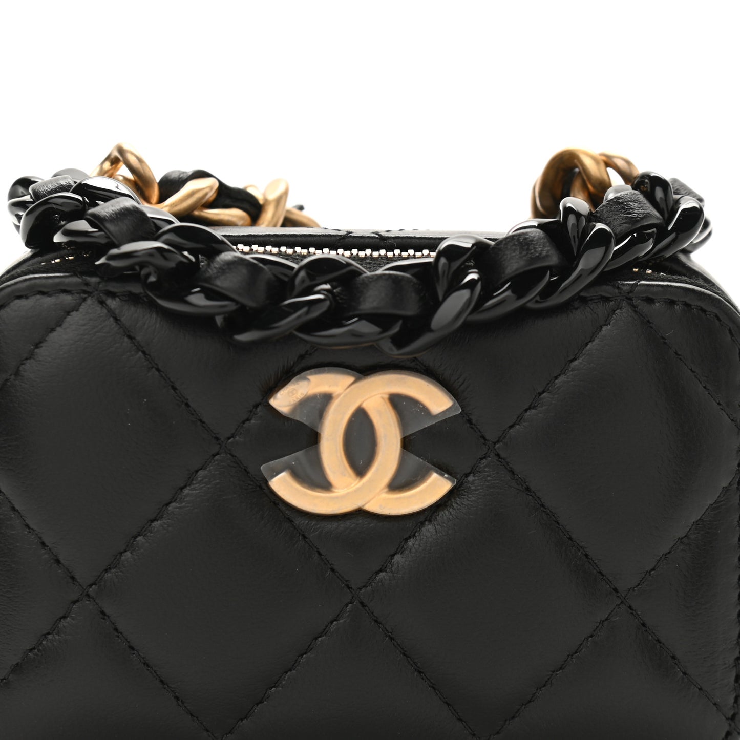 Lambskin Quilted Mini Lacquered Chain Clutch Black