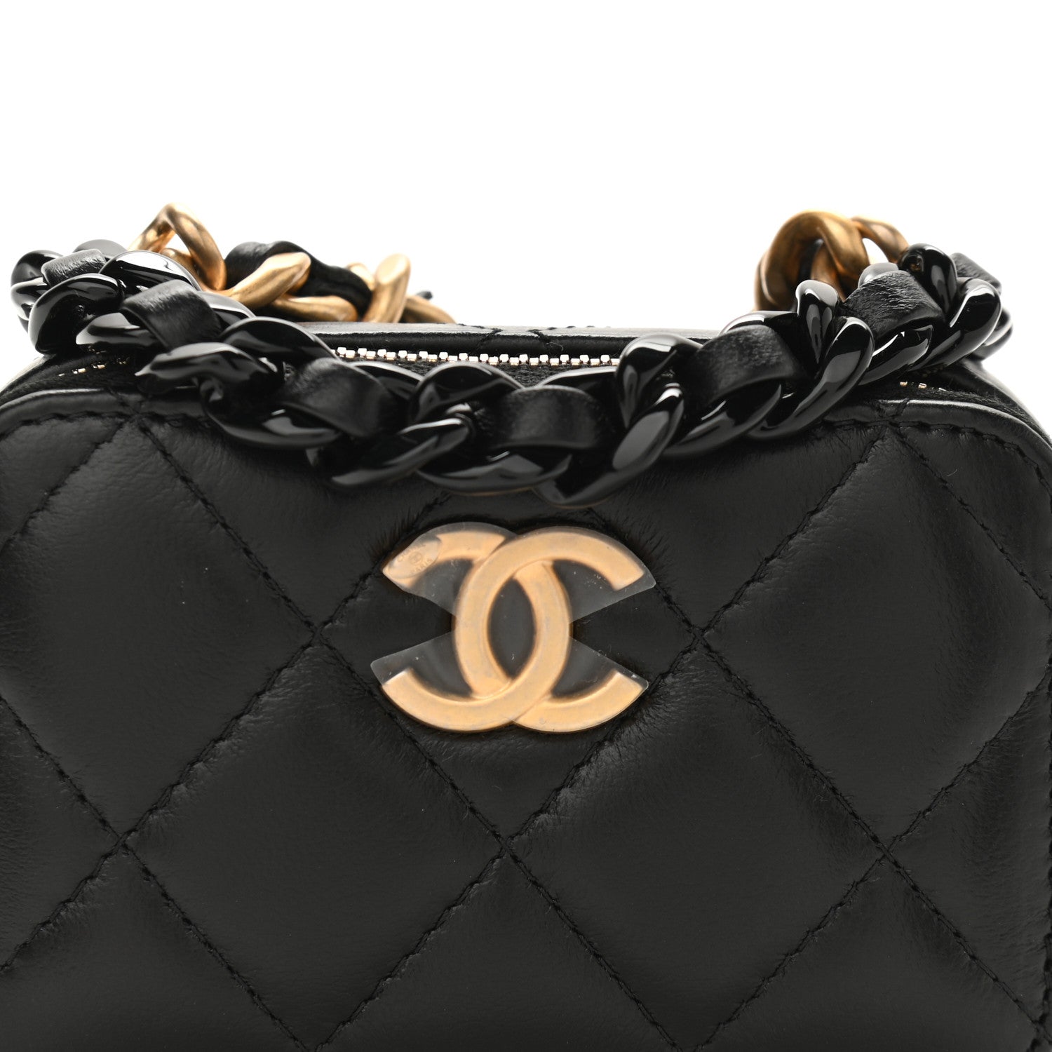 Chanel Lambskin Quilted Mini Lacquered Chain Clutch Black 8 of 11
