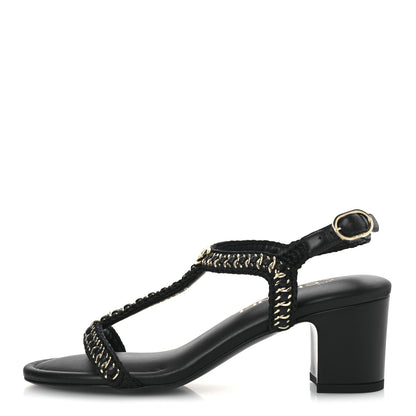 Chanel Lambskin CC Chain Braided Sandals 37 Black 1 of 11