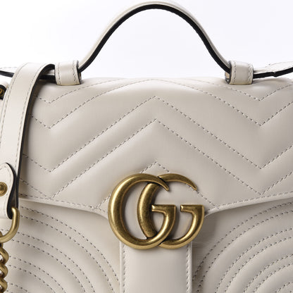 Gucci Calfskin Matelasse Mini GG Marmont Top Handle Shoulder Bag White 10 of 10