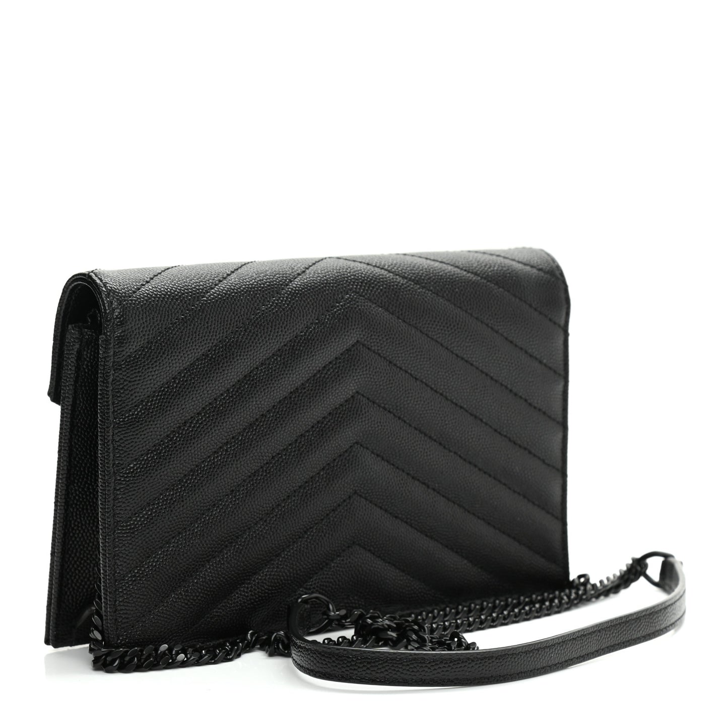 Grain De Poudre Matelasse Chevron Monogram Monochrome Envelope Chain Wallet Black