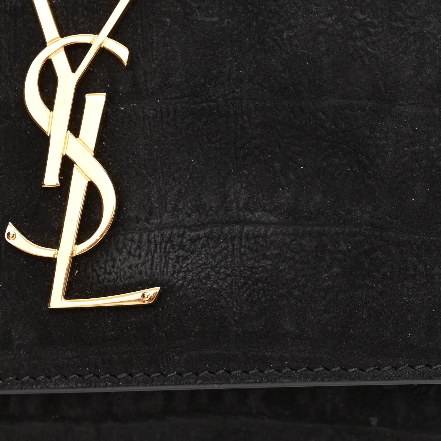 Saint Laurent Suede Crocodile Embossed Monogram Kate Belt Bag Black 10 of 10