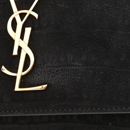Saint Laurent Suede Crocodile Embossed Monogram Kate Belt Bag Black 10 of 10