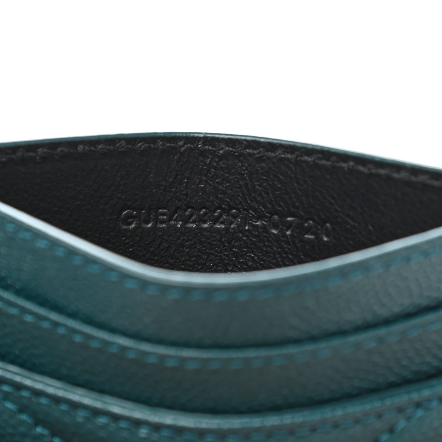 Saint Laurent Grain De Poudre Matelasse Chevron Monogram Credit Card Case Peacock Green 7 of 7