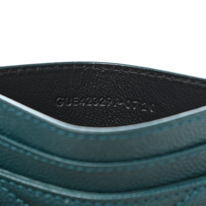 Saint Laurent Grain De Poudre Matelasse Chevron Monogram Credit Card Case Peacock Green 7 of 7