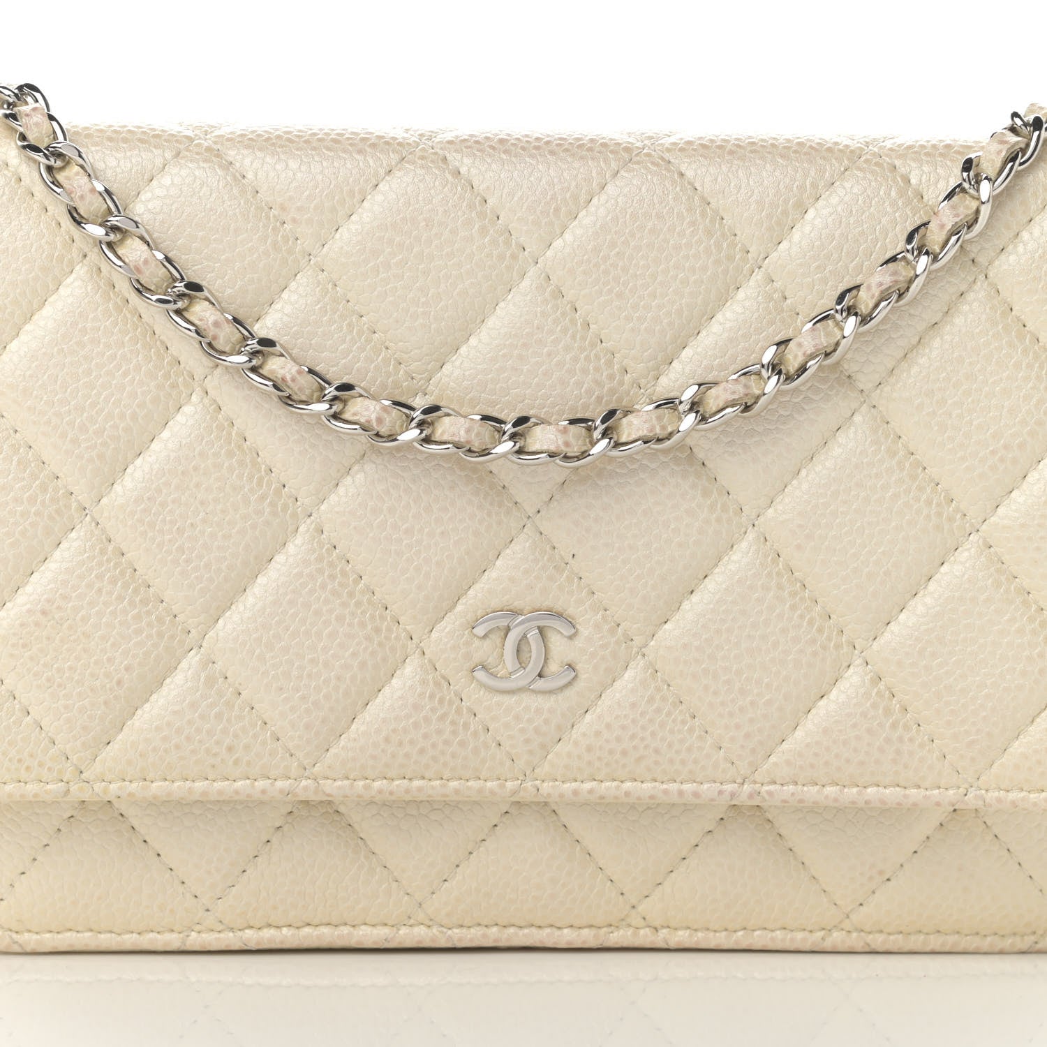Chanel Iridescent Caviar Quilted Wallet On Chain WOC Ivory 9 of 14