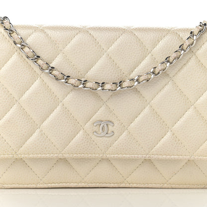 Chanel Iridescent Caviar Quilted Wallet On Chain WOC Ivory 9 of 14