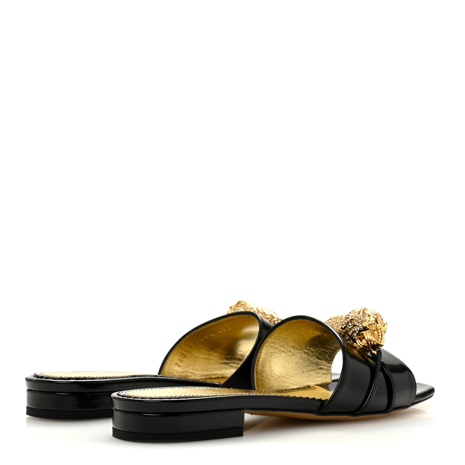 Gucci Patent Crystal Snake Head Block Heel Slide Sandals 38.5 Black 5 of 10