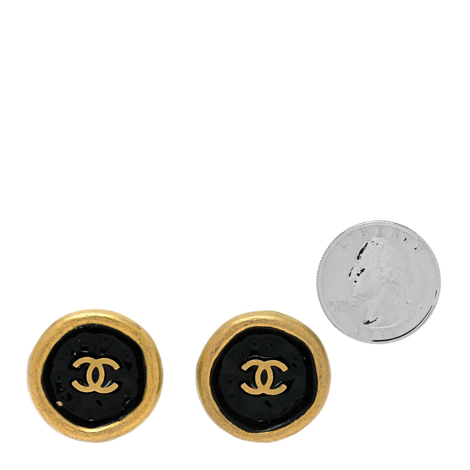 Chanel CC Clip On Earrings Black Gold 2 of 4