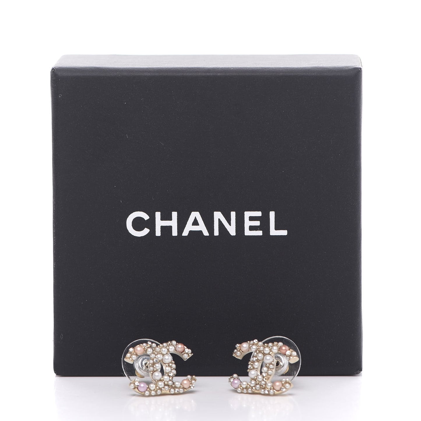 Pearl Crystal CC Charms Stud Earrings Light Gold Pink