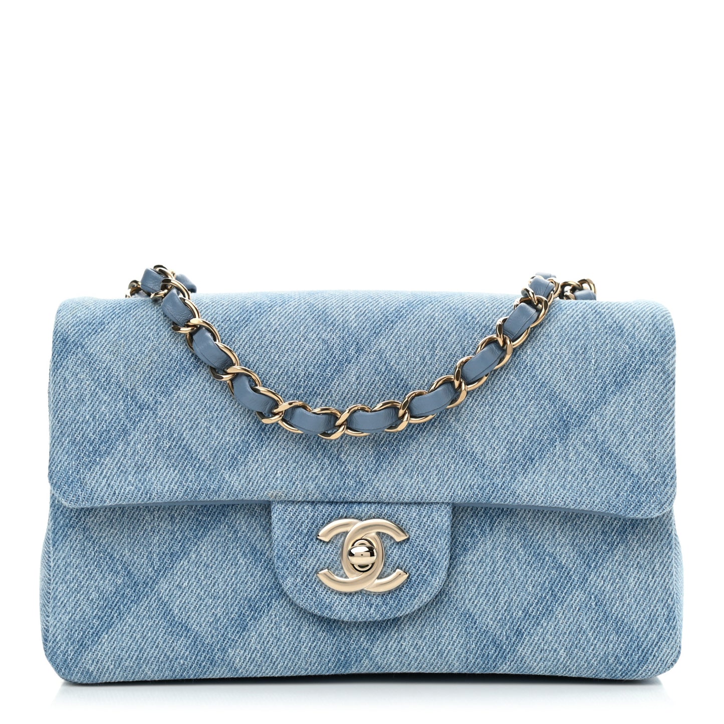 Denim Quilt Print Mini Rectangular Flap Light Blue