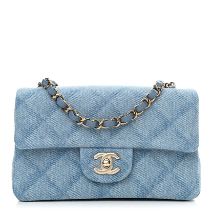 Chanel Denim Quilt Print Mini Rectangular Flap Light Blue 1 of 9