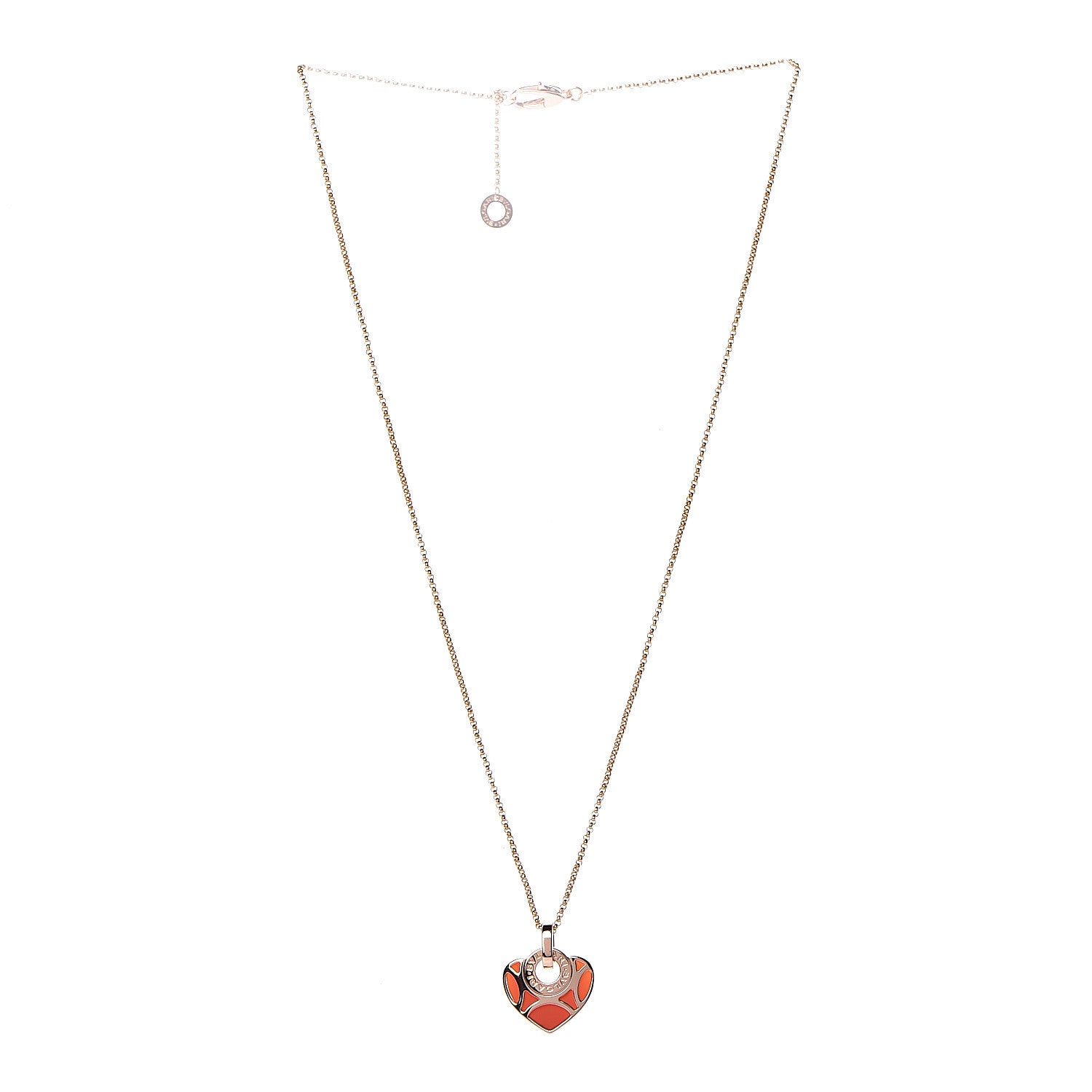 Bulgari 18K Rose Gold Carnelian Cuore Heart Pendant Necklace 3 of 8