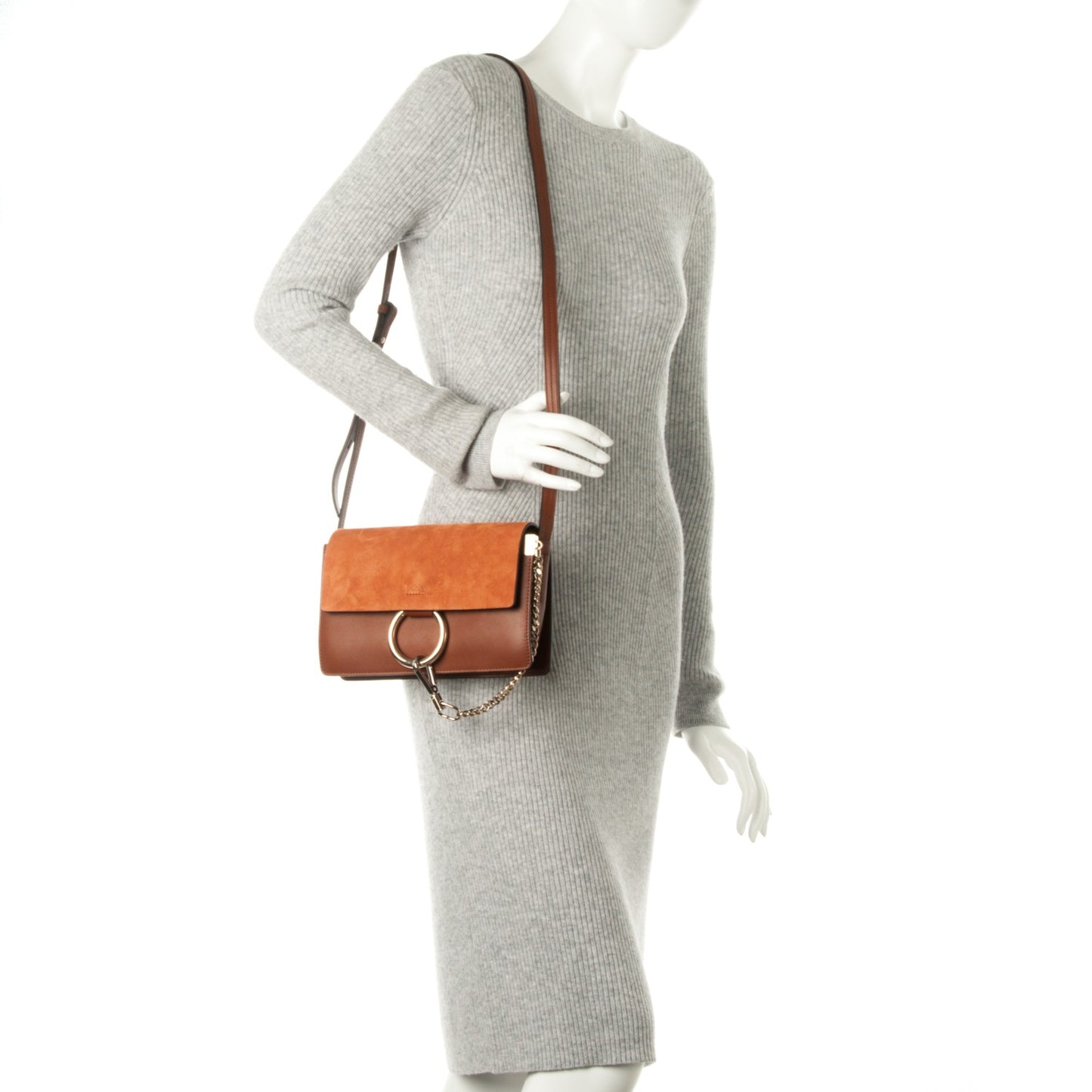 Suede Calfskin Small Faye Shoulder Bag Tobacco