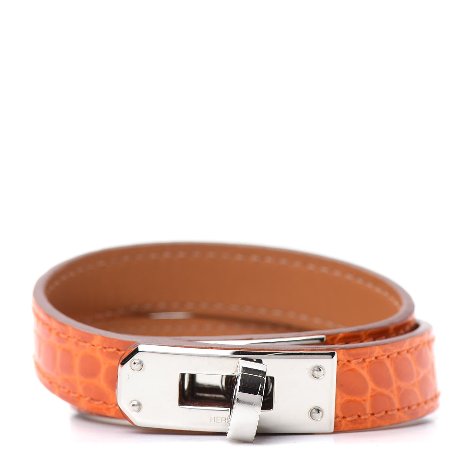 Hermes Shiny Alligator Kelly Double Tour Bracelet S Orange 1 of 4