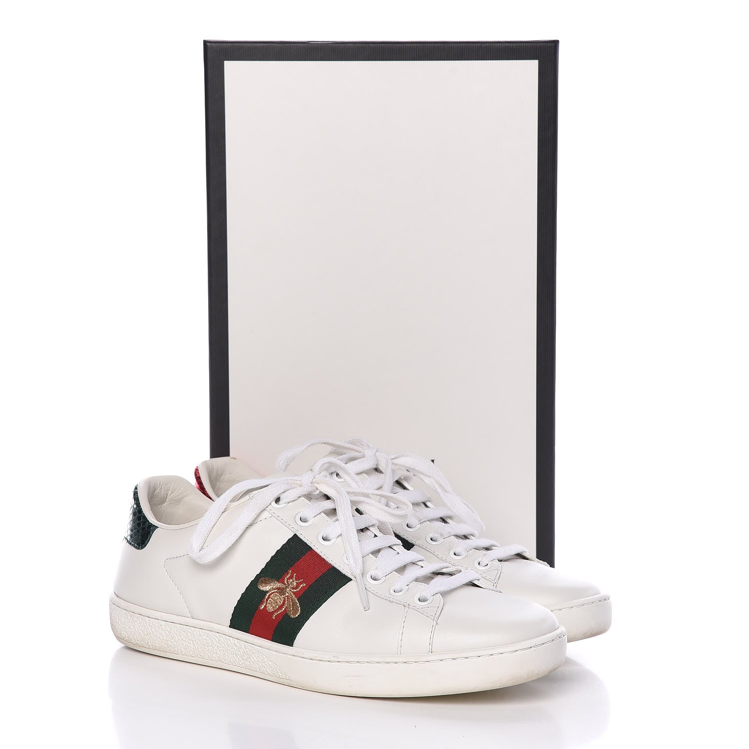 Gucci Calfskin Ayers Bee Embroidered Womens Ace Sneakers 37 White Green 23 of 23
