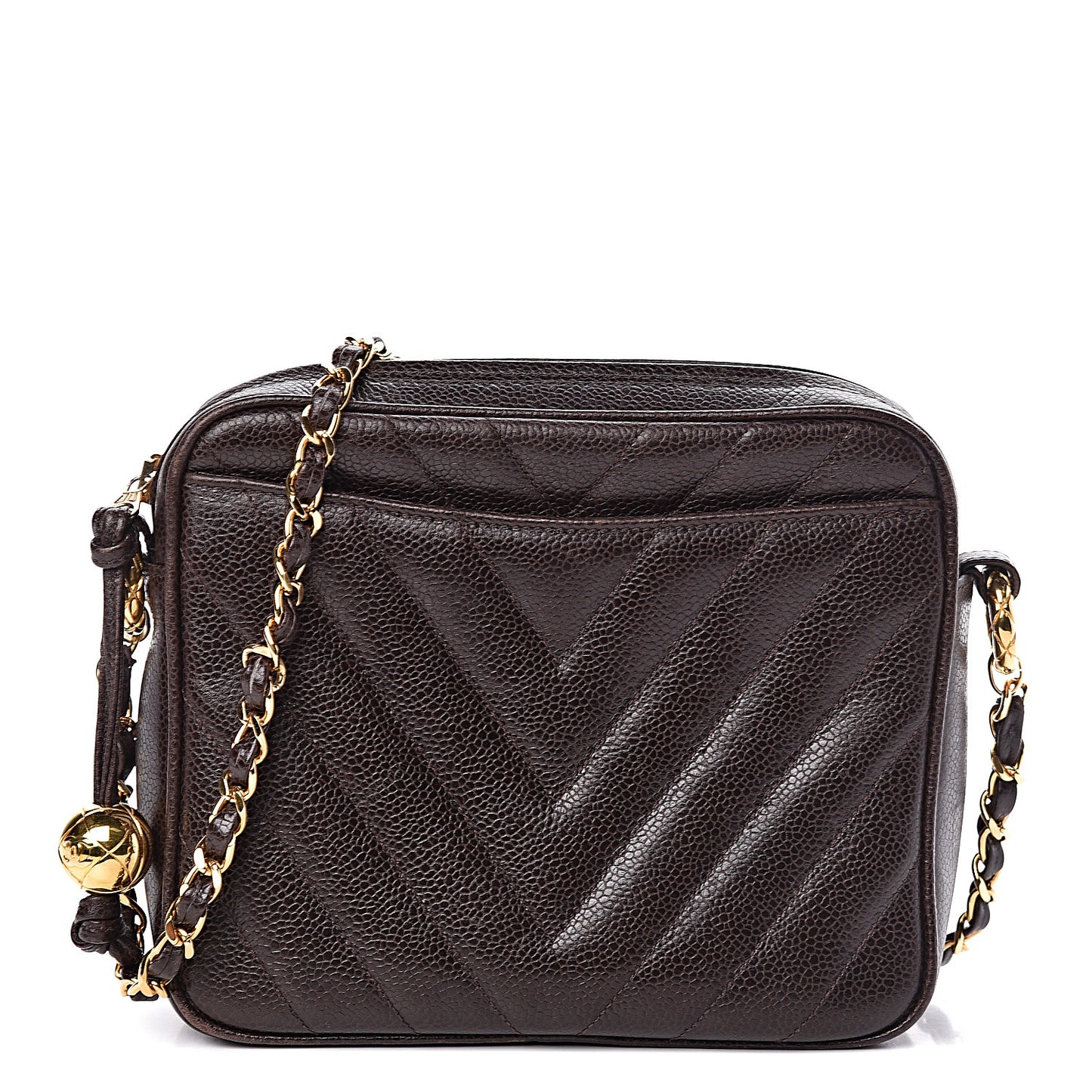 Caviar Chevron Quilted Camera Case Brown