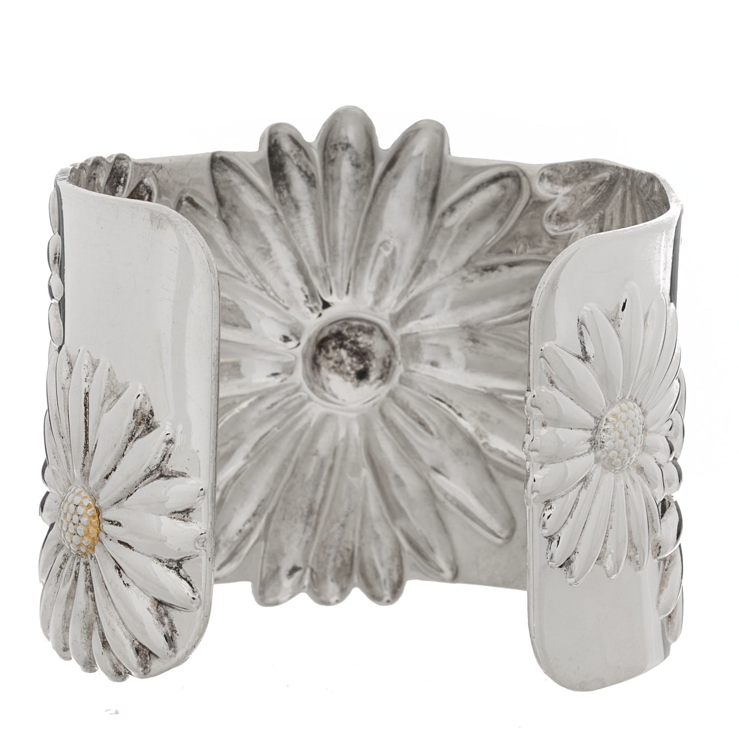 Sterling Silver Daisy Wide Cuff Bracelet